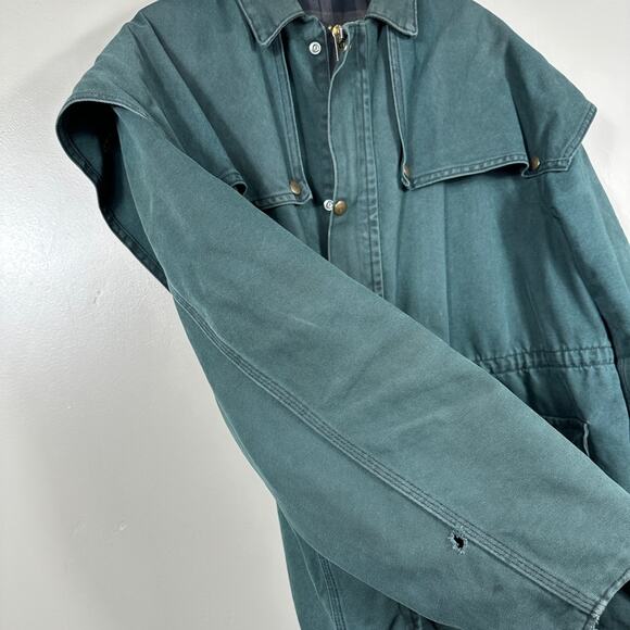 VINTAGE Carhartt Union Made Jacket Green Sandstone Cape Blanket Lined Chore Coat - Picture 7 of 12